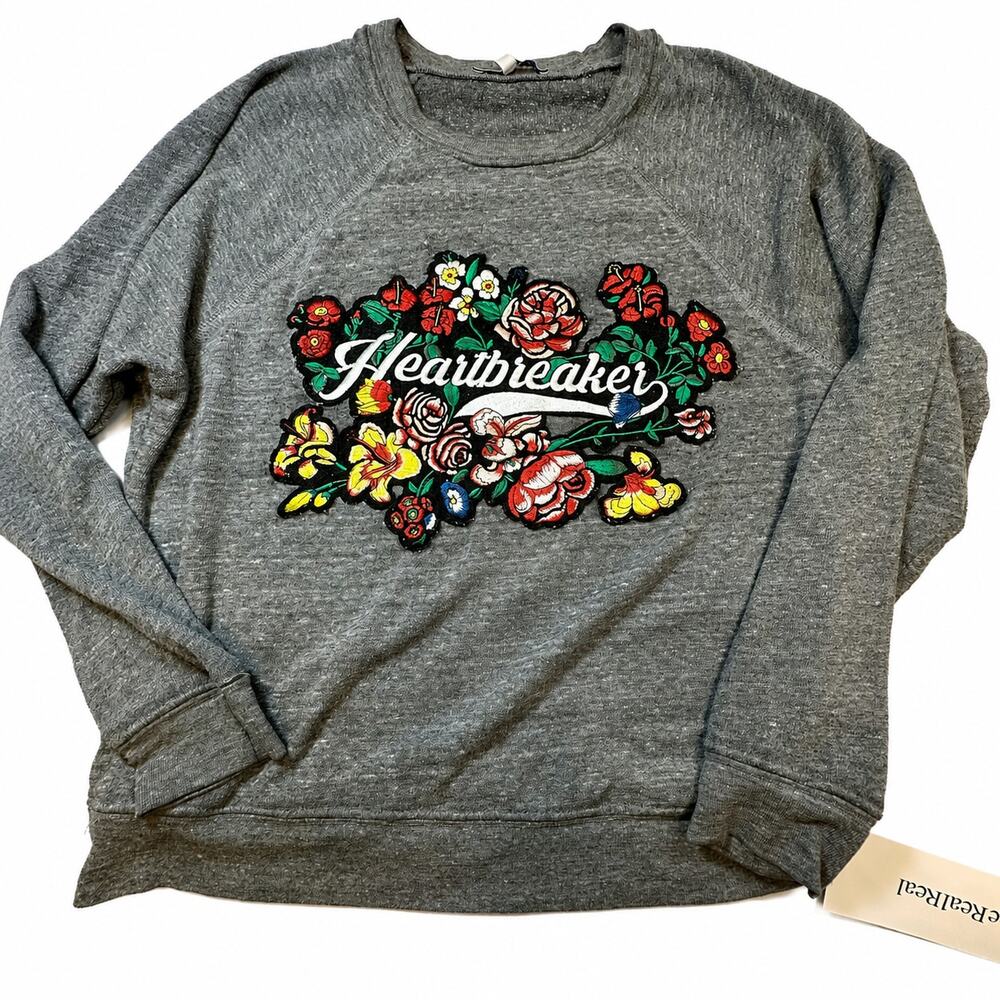 Rebecca Minkoff Heartbreaker Floral Embroidered Sweatshirt Gray Women’s Crewneck